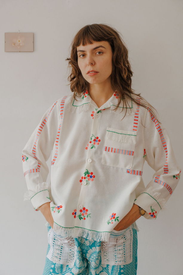 Рубашка с Бахромой на Кокетке/Fringed Yoke Long Sleeve Shirt