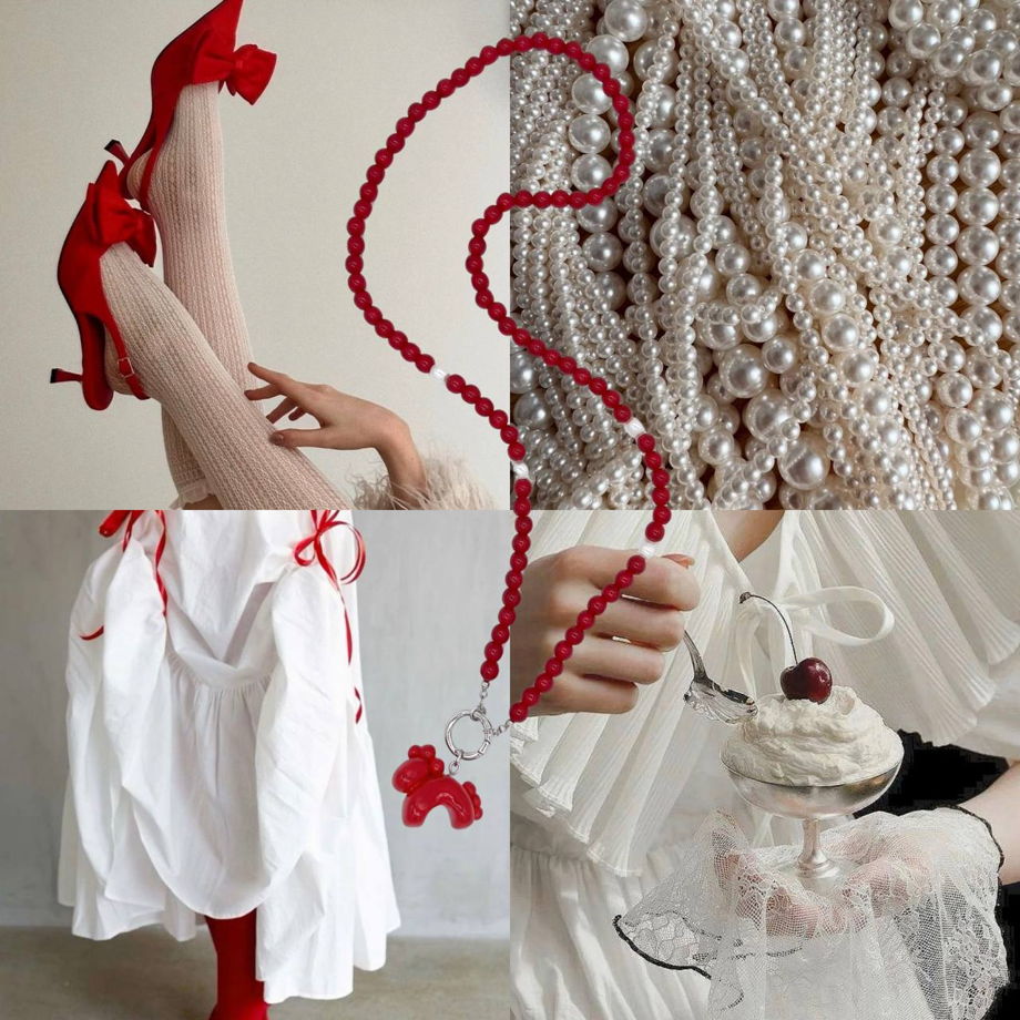 Длинное красное ожерелье с лошадкой