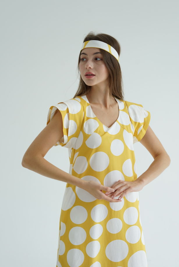 Дизайнерское желтое платье из мерсеризованного хлопка