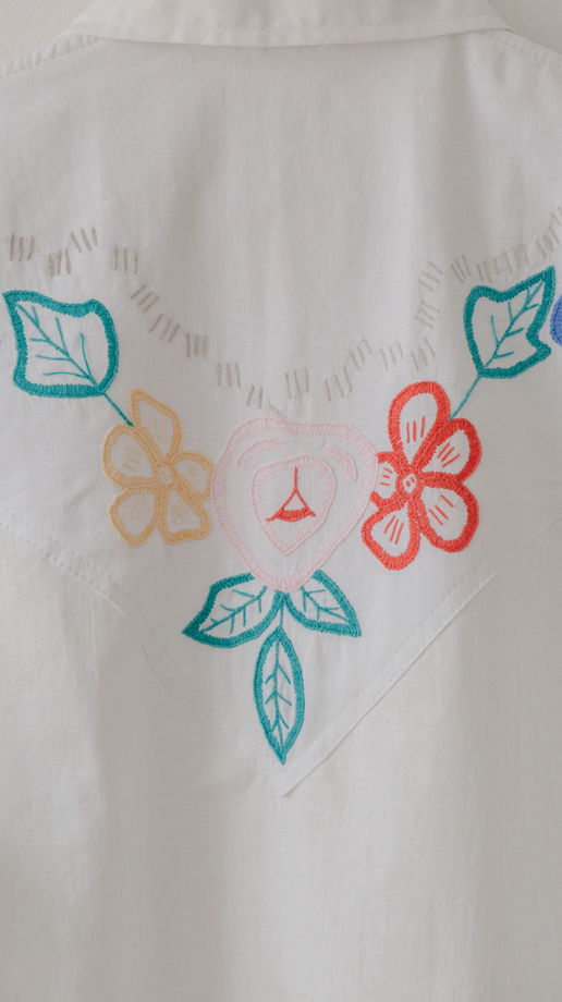 Рубашка Белая с Цветами/White + Flowers Long Sleeve Shirt