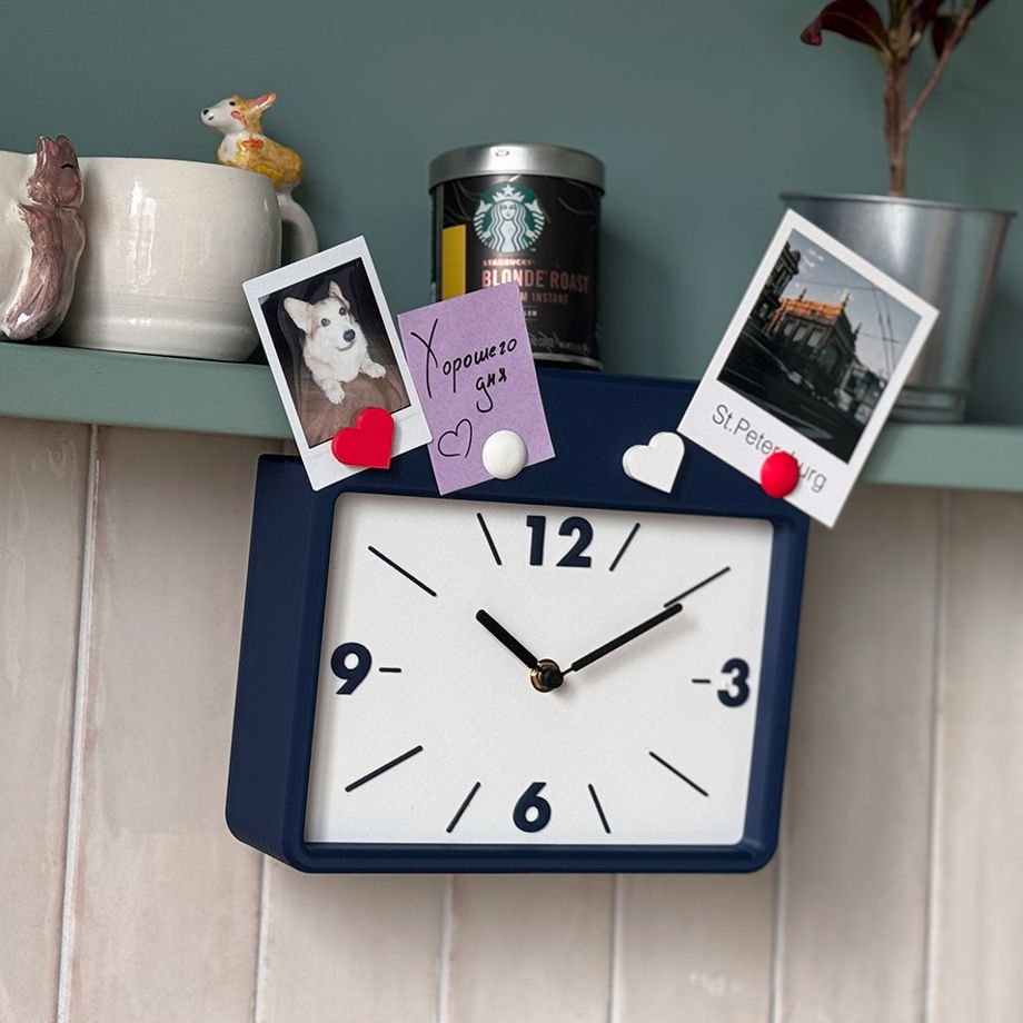 Подвесные часы на полку с магнитами, тёмно-синие