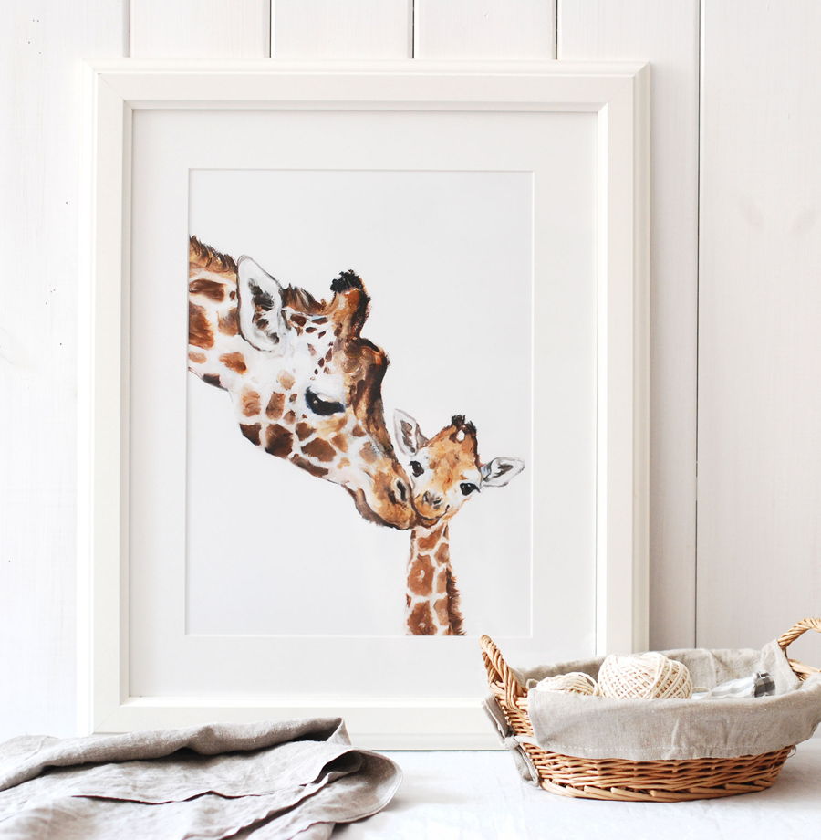 Постер для декора детской из серии "Мамы с Малышами"  -  Жирафы