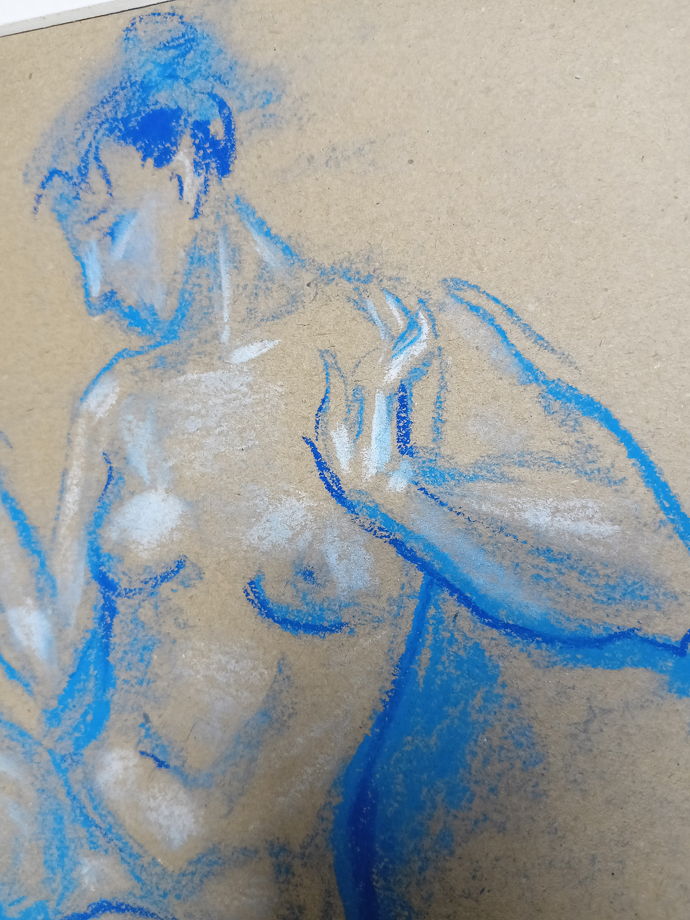 Обнаженная натура в голубых тонах . Интерьерная картина в раме с паспарту.