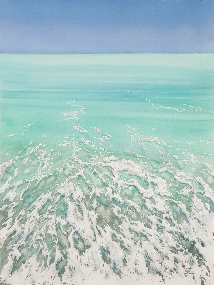 Акварельная картина "Тропический прилив" (28 х 38 см)