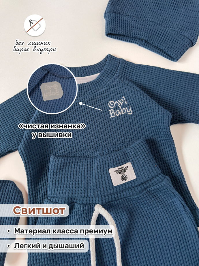 Костюм для новорожденного из вафельного трикотажа Синий р. 56