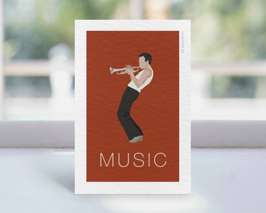 Дизайнерская открытка "Музыка: труба" формата 10х15см