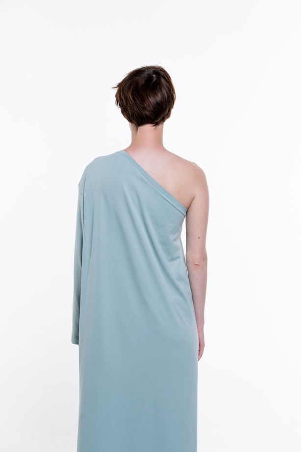 Ассиметричное серо-голубое платье