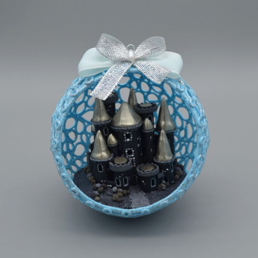 Ажурный шар с подсветкой "Серый замок" (10 см, голубой)