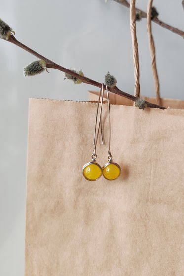 Серьги-петли с солнечным жёлтым агатом