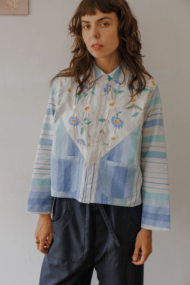 Рубашка в Голубую Полоску 2/Blue Striped Long Sleeve Shirt 2
