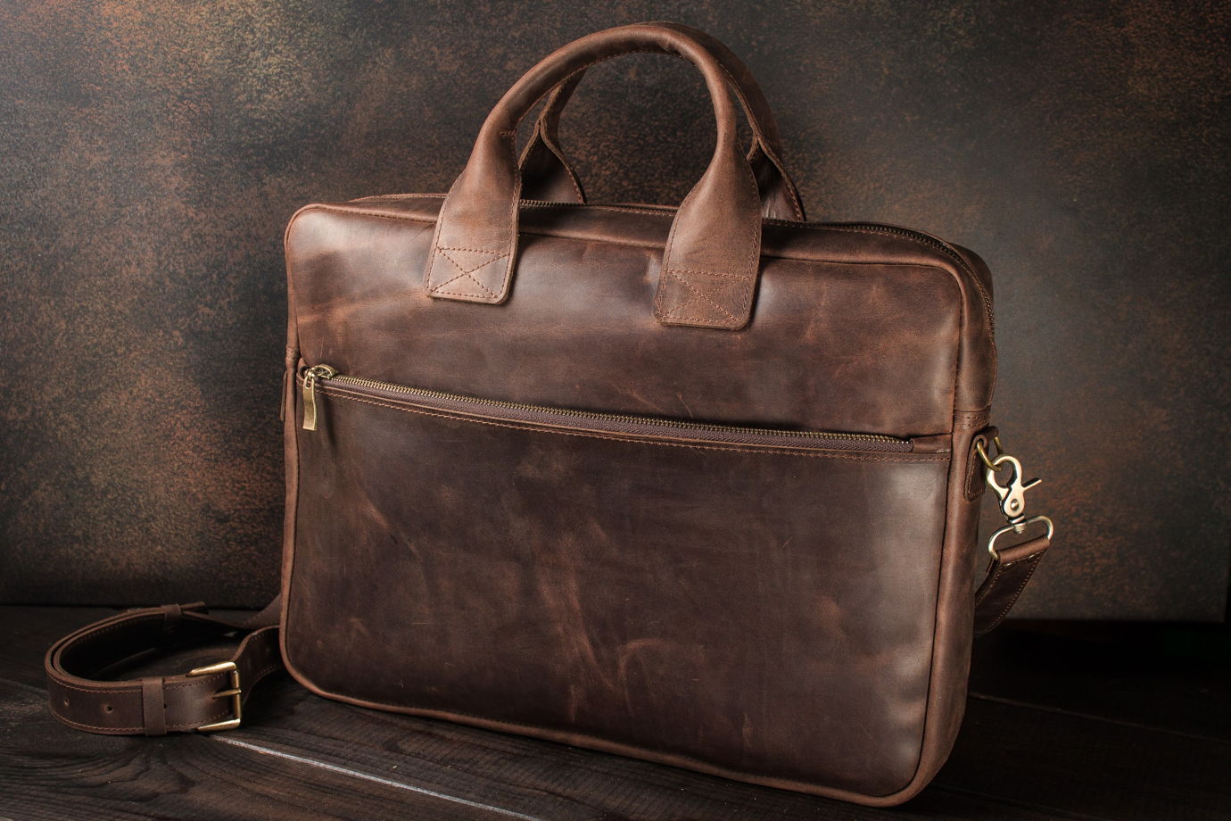 Кожаный мужской портфель / сумка для ноутбука -OXFORD- цвет Шоколад