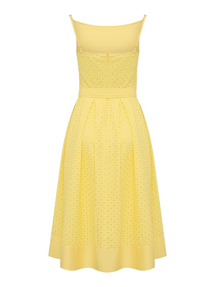 Летнее платье миди из хлопка с шитьем, лимонный