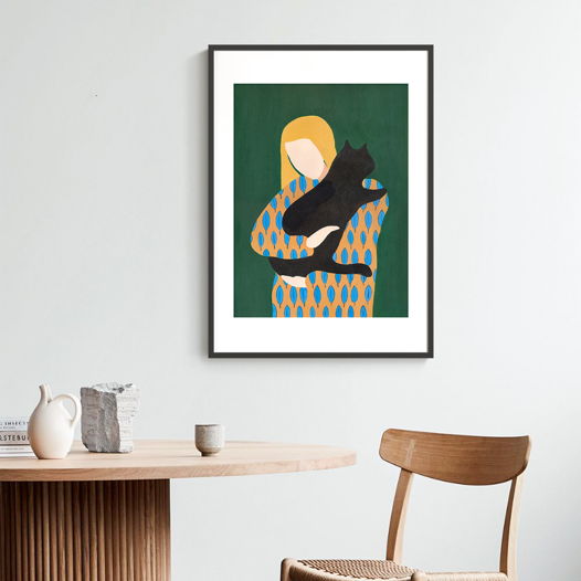 Постер "Девушка с чёрным котом", 50х70 см