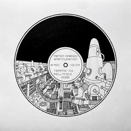 Traffic’ A3 Техногенный пейзаж Черно-белая графика Виниловая пластинка
