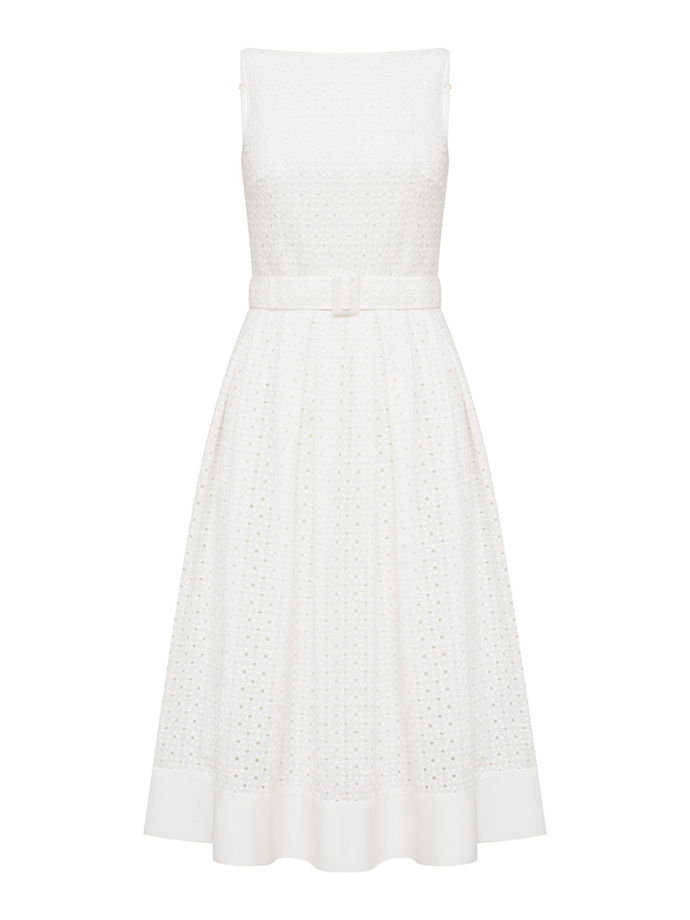 Летнее платье миди из хлопка с шитьем, белый
