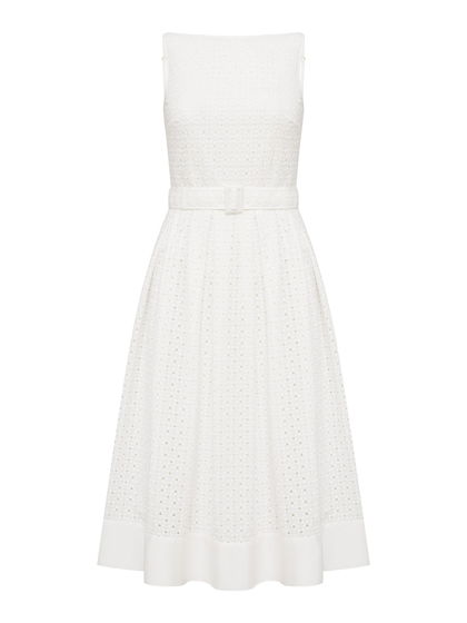 Летнее платье миди из хлопка с шитьем, белый