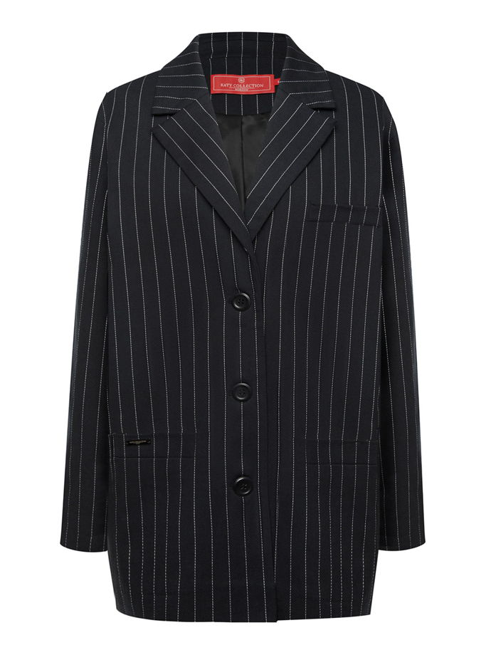 Летний прямой однобортный жакет из хлопка в полоску