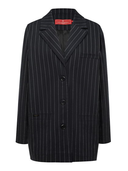 Летний прямой однобортный жакет из хлопка в полоску