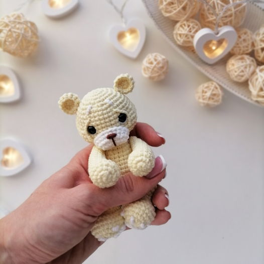 Детская вязаная игрушка желтый мишка / Мягкий медведь ручной работы