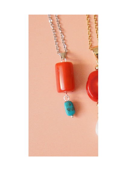 Кулон серебро красный коралл бирюза