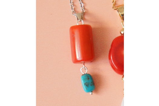 Кулон серебро красный коралл бирюза