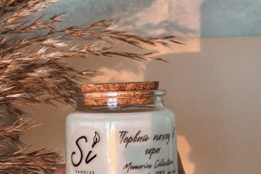 Ароматическая соевая свеча из коллекции "Воспоминания", аромат "Первый поход в горы", hand made, 100 мл