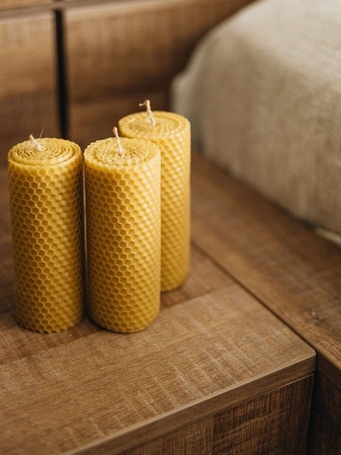 Набор медовых свечей из воска (натуральная вощина) - 3 толстых свечи