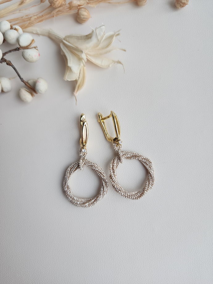 Серьги-кольца плетёные, бежевые серьги фриволите