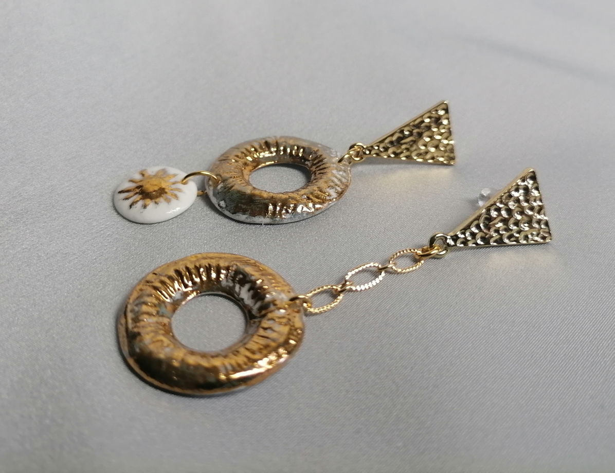 Серьги треугольники с подвеской Азия-Солнце