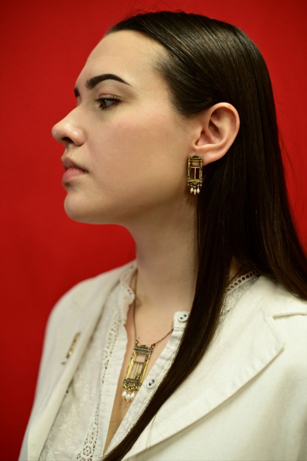 Серьги "Оконца" в бронзе