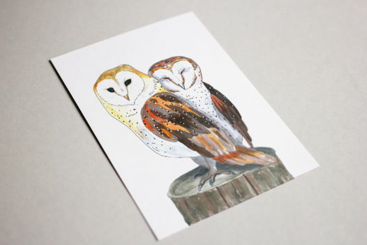 Акварельная иллюстрация "Влюблённые совы" (на заказ, любые птицы)