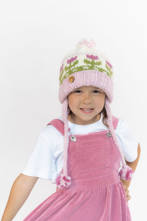 Детская зимняя шапка "Тюльпаны" из 100%ной мягкой шерсти