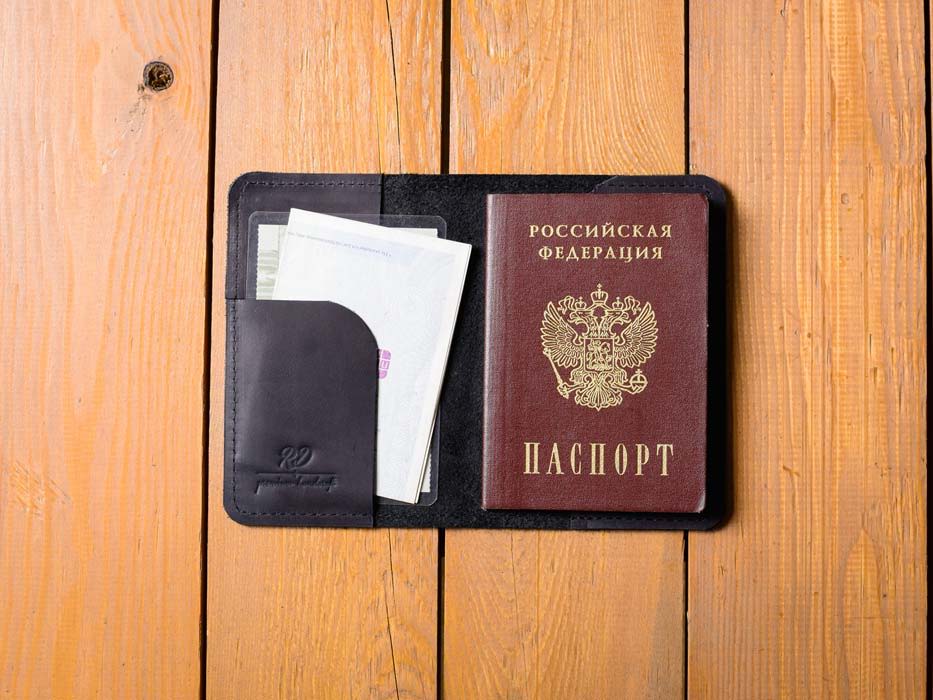 Обложка на паспорт из натуральной кожи -GUARD- цвет Черный Уголь