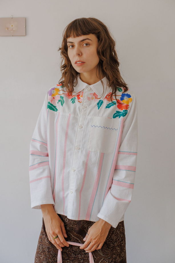 Рубашка в Розовую Полоску 2/Pink Striped Long Sleeve Shirt 2