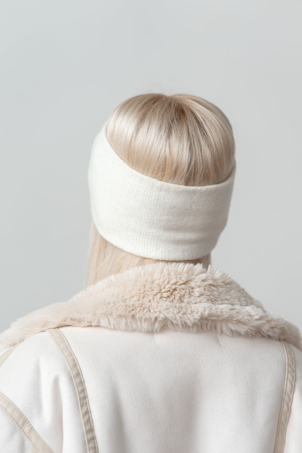 Белая женская  кашемировая повязка на голову