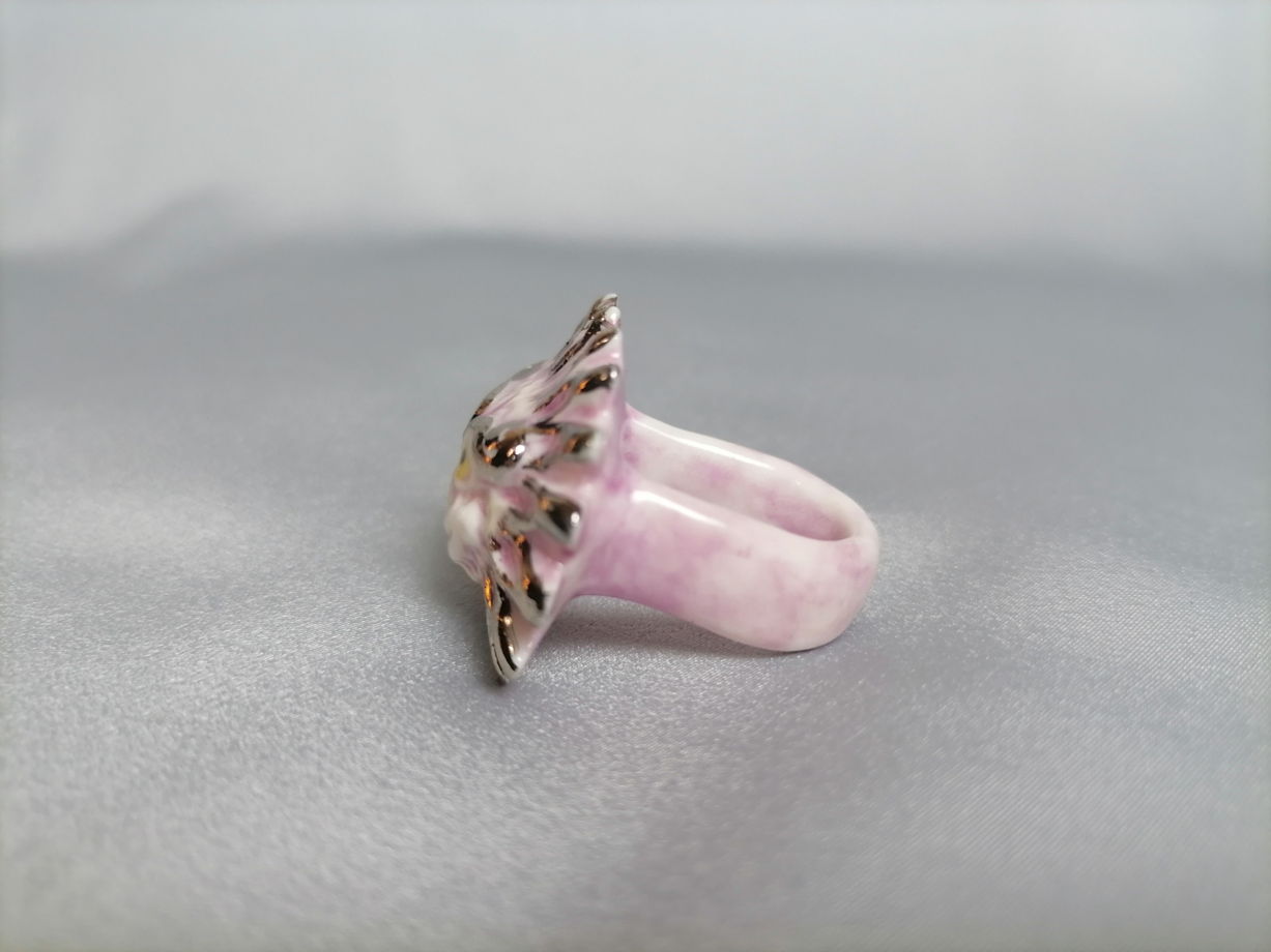 Перстень Дракон большой из фарфора в платине