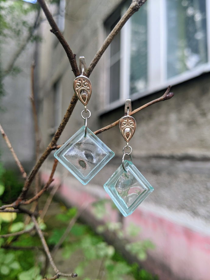 Серебряные серьги 925 Стеклоблок