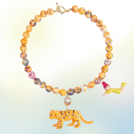 Оранжевое ожерелье с игрушками "Happy new Tiger"