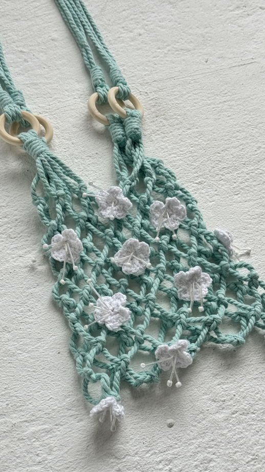 Авоська «белые цветы на бирюзовом»