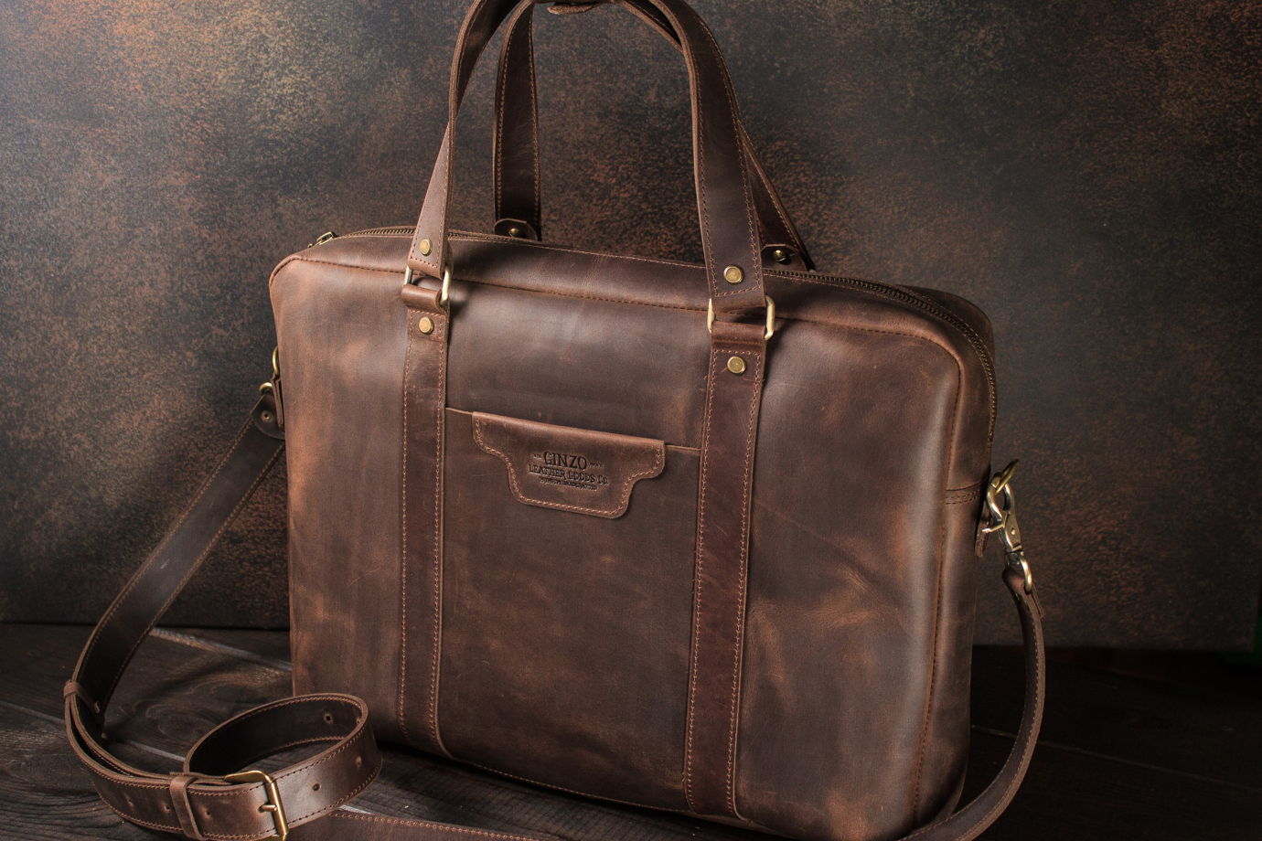 Мужская деловая кожаная сумка -PRESTIGE- ручной работы цвет Шоколад