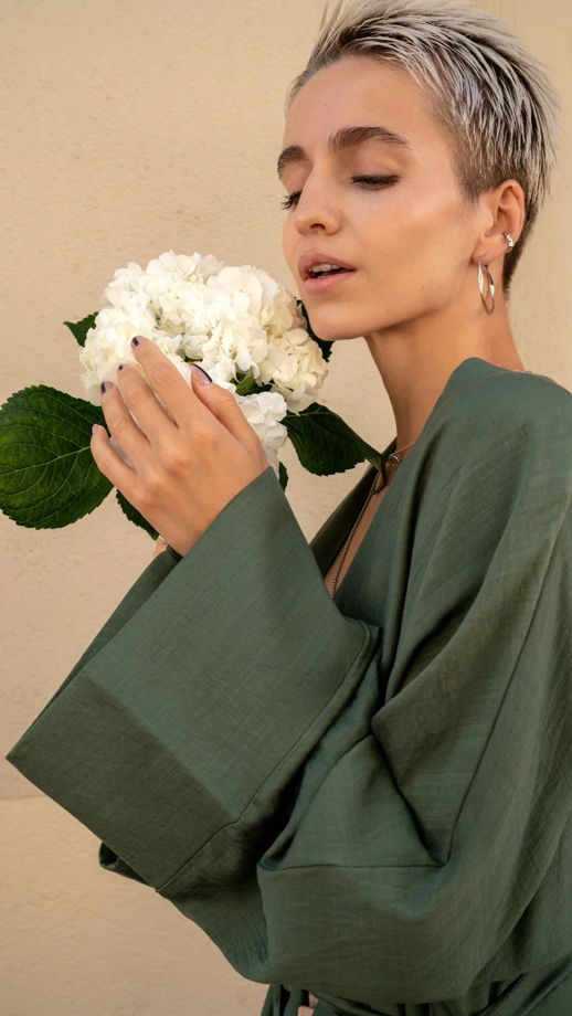 Туника кимоно с карманами «Wet Silk Green»