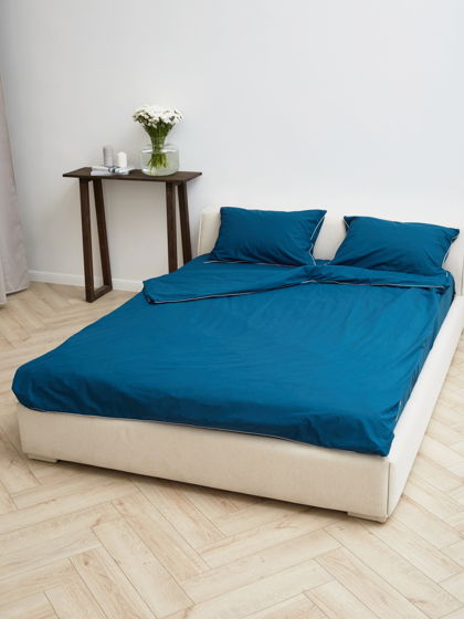 Синее постельное белье с кантом 2-спальное