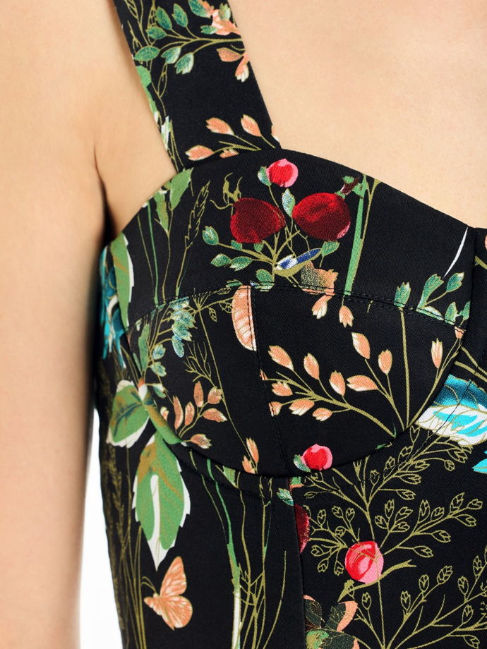 Платье-бюстье с чашками миди из хлопка с цветочным принтом