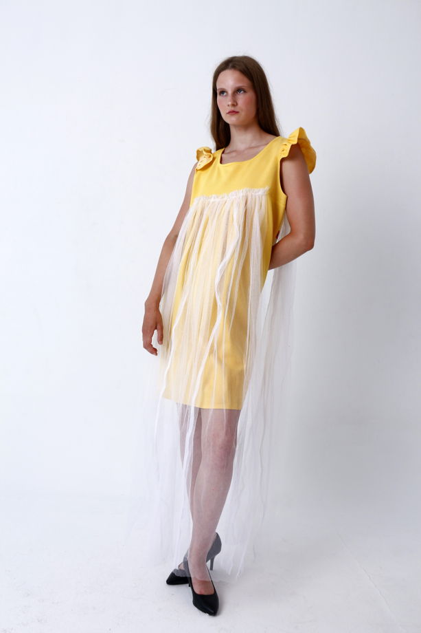 Летнее желтое платье женское / женское платье из хлопка / хлопковое платье с ручной росписью