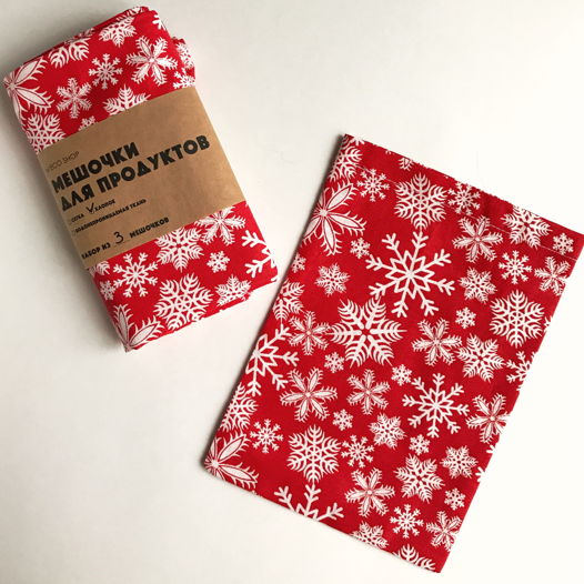Новогодний мешочек для хранения и упаковки подарков "Снежинки» L