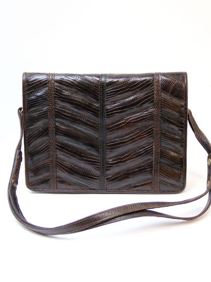Винтажная коричневая сумка "messenger" из кожи ящерицы