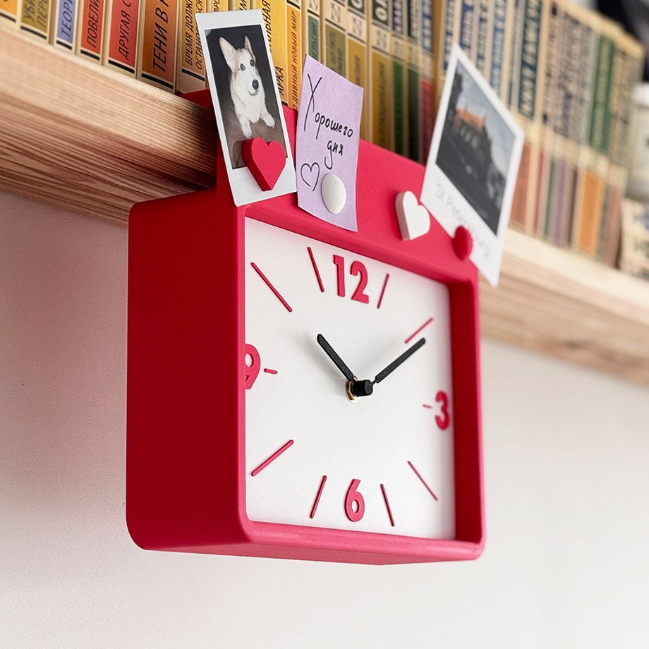 Подвесные часы на полку с магнитами, красные