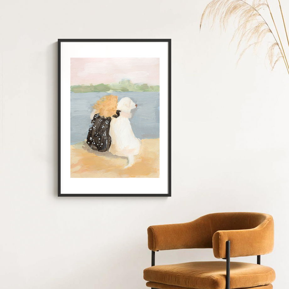 Постер с девушкой и собакой "В жаркий день", 50х70 см