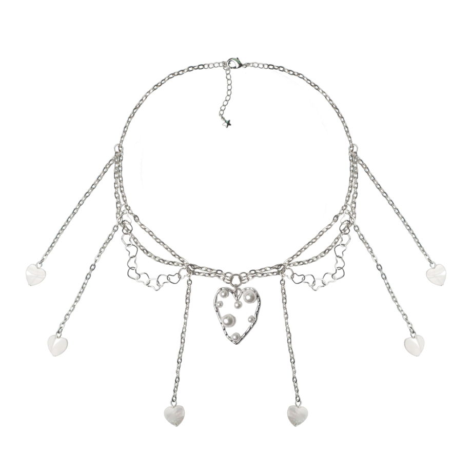 love shell necklace (ожерелье с жемчужным сердцем и цепями)