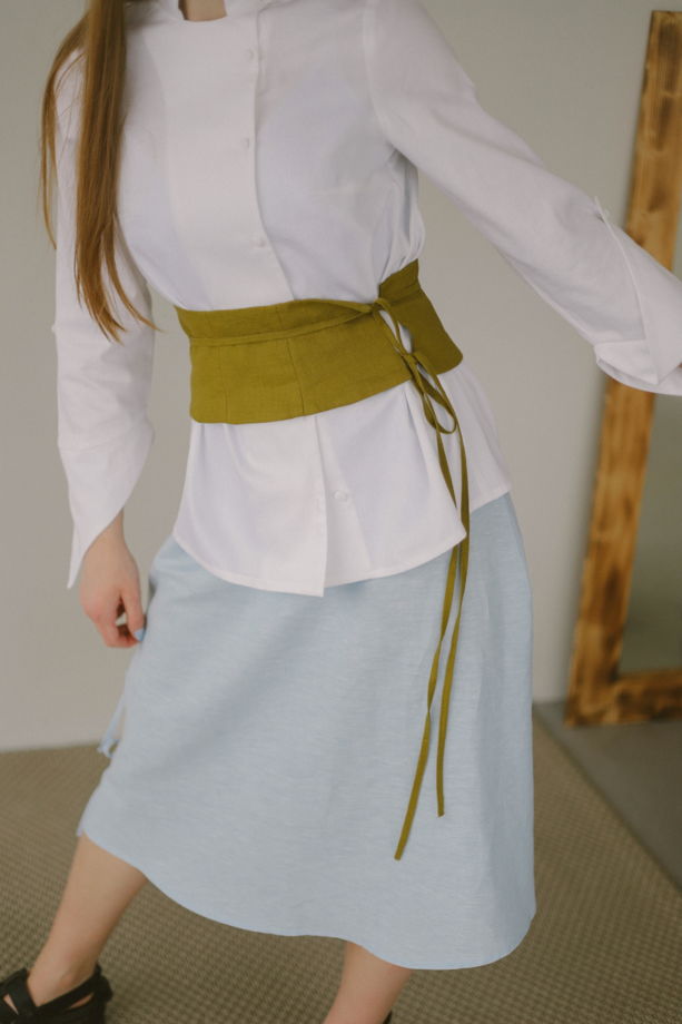 Льняной пояс в японском стиле с завязками